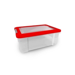 Pequeña Caja De Plástico Transparente Con Tapa Roja Imagen de